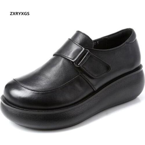 2021 New Spring Top Cowhide Leather Shoes Platform Wedges Increase Shoes Comfort Elegance Casual Women Shoes Shoes Size 32-43