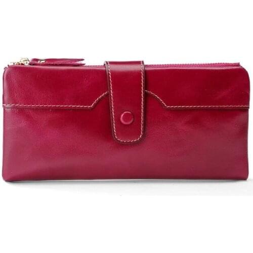 Wax First Layer Cowhide Ladies Long Wallet Fashionable Mobile Phone Purses Leather Womens Handbags Luxury Designer Clutch Bag