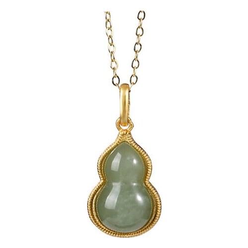 S925 sterling silver Natural Hetian jade Gray jade Pendant Retro Cloisonne Enamel Gourd Ladies' pendant