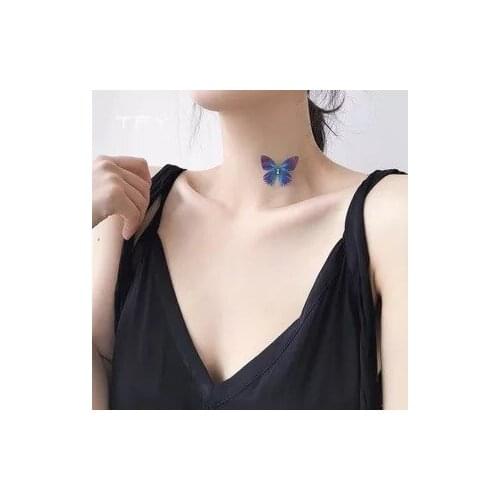 Blue Purple Butterfly Necklace Choker for Women Girls Invisible Chain Vivid Butterfly Fashion Summer Jewelry Neck Accessory Ins