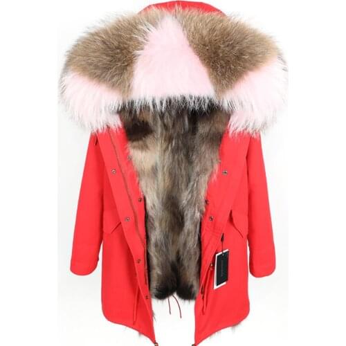 Maomaokong winter womens jacket Raccoon big fur collar hooded jacket Detachable raccoon fur lining Warm park party to overcome