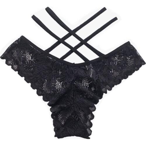 3/5PCS Sexy Lace Perspective G-String Cross Strap Thong Cotton Crotch Underwear Panties Antibacterial Lingerie Women