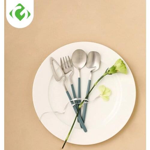 4Pcs/set Household colorful stainless steel kitchen tableware baking varnish handle spoon soup spoon dinner fork dinner spoon