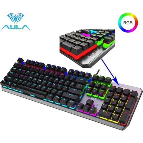 AULA Mechanical Gaming Keyboard RGB Backlit 104-Key Anti-ghosting USB Wired Floating Keyboard Desktop Laptop Game