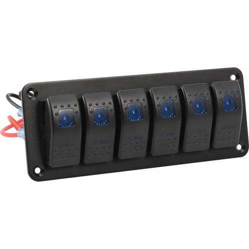 X Autohaux 1 Set Car Marine Boat 6 Gang 4 Pin Toggle Rocker Switch Panel 12V/24V Circuit Breaker Blue LED Indicator Waterproof