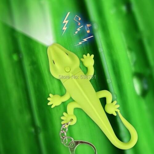 FREE SHIPPING by FEDEX 100pcs/lot LED Cartoon Animal Keychain Gecko lizard Keychain Sound Light LED Key Chain Creative Men Toy