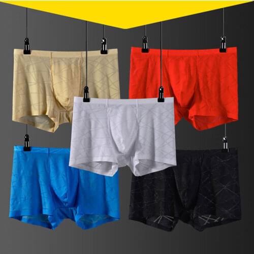 Underwear men Boxer shorts Ice silk Seamless design Geometric pattern soft sexy kilot male mens underpants cueca boxer homme