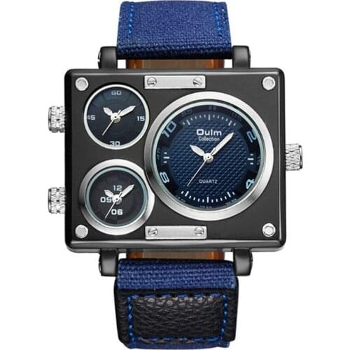 OULM Fashion Luxury Sports Watches Men 3 Time Zone Rectangle Big Wrist Watch Quartz Relogio Masculino Marca Original Esportivo