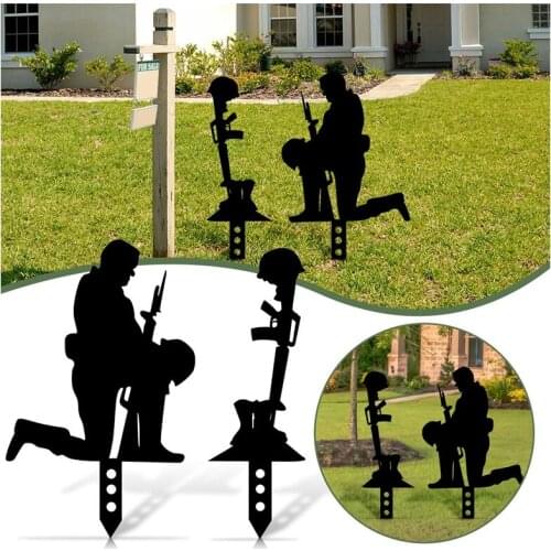 Black Soldier Souvenir Silhouette Stake Yard Art Acrylic Garden Outdoor Lawn Soldier Statues for Yard Garden Decor