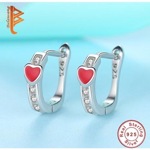 Stud Earrings for Kids Child Clear CZ Crystal Red Enamel Heart Earrings 925 Sterling Silver Jewelry Gift