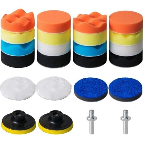 GTBL 24Pcs 3-in Polishing Pad Kit Sponge Buffing Pads for Car Foam Drill Car Care Polisher Buffing Kit for Waxing Polishing
