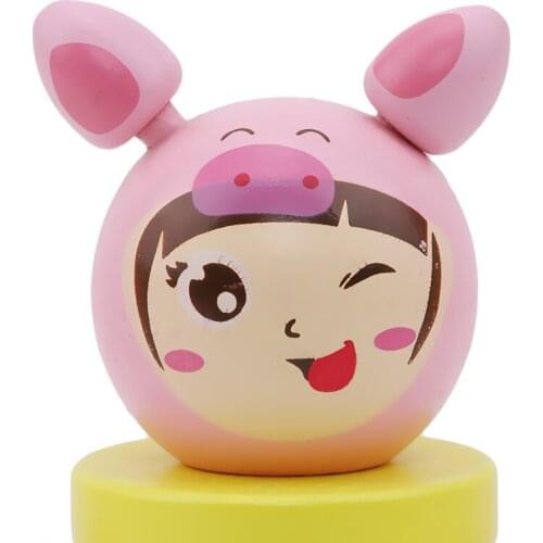 Cartoon Wooden Educational Block Toys Tumbler Doll Roly-poly Mobile Toy For Baby Newborns Kids Gift Stacking Game