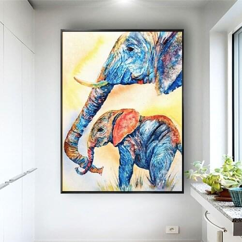 Unframed 100% Hand painted Abstract Elephant Oil Painting Decorative Picture Living Room Decor Couple Pictures Steady and kind