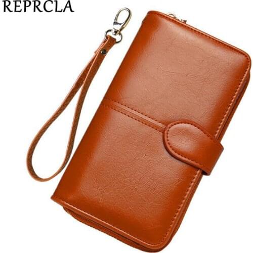 REPRCLA Women Leather Clutch Wallet Designer Large Capacity Card Holder Money Bag Female Purse Wristband Wallets Carteira