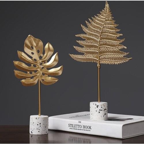 Maple Leaf Feather Crafts Living Room Bedroom TV Cabinet Bookshelf Plant model small ornaments Cute wrought iron decoration