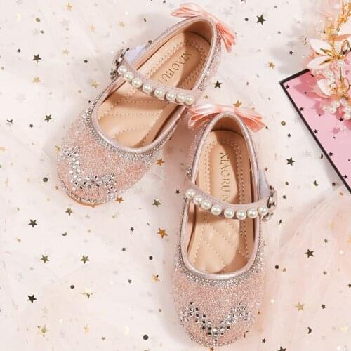 Girl Princess Leather Shoes Children Sequined Bow Crystal Shoes Little Girl Fall Fashion Princess Shoes Sandals