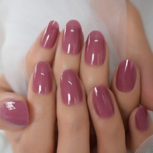 Round Fake Nail Tips Dreamy Violet Solid Color False Press On Nails Short For Daily Office Wear Women Medium Oval Nail Art