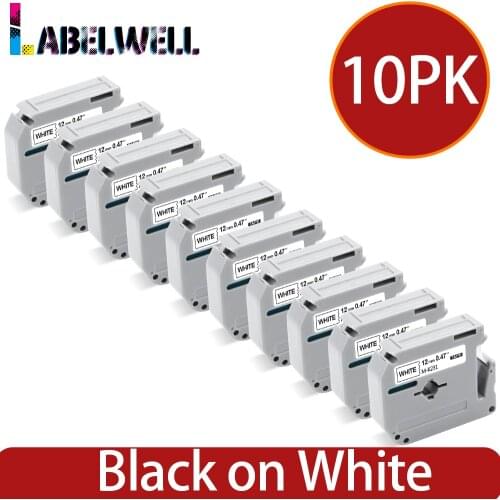 Labelwell 12mm Label Tape MK231 Compatible for brother M-K231 MK 231 MK-231 for Brother P-touch Printer black on white