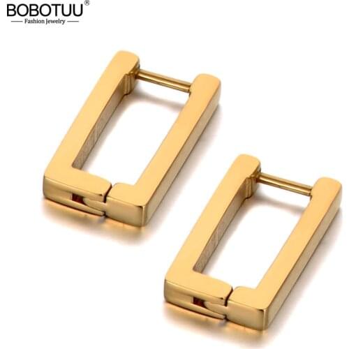 BOBOTUU Fashion Titanium Stainless Steel Simple Hoop Earrings Bohemia Geometry Square Earrings Jewelry For Women Girls BE19325