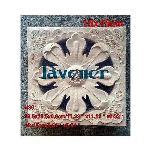 N39 -15x15cm Wood Carved Long Square Applique Flower Frame Door Decal Working carpenter Decoration