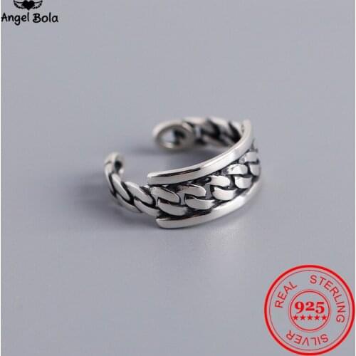 Real 925 Sterling Silver Vintage Jewelry Retro Flat Thick Chain Knuckle Tail Open Rings for Women Bijoux Drop Shipping