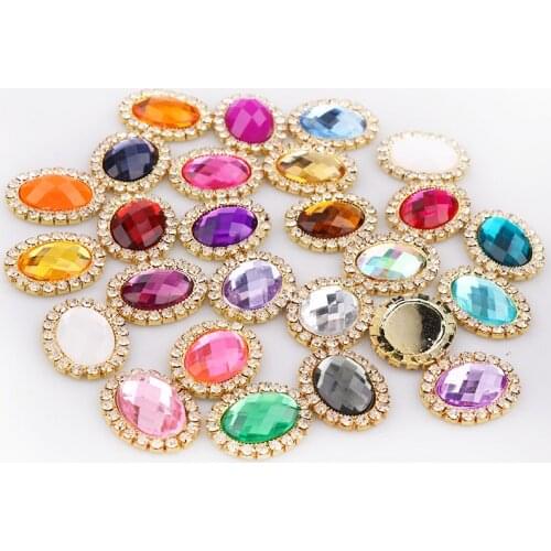 20x25mm Inner 13x18mm Oval Acrylic Rhinestone Button Brass Gold Metal Tray Rhinestone Cabochon Base etting DIY Jewelry Charms