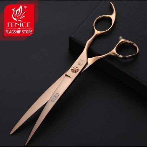 Fenice Professional Japan 440C Stainless Steel Pet Grooming Scissors Curved Shears For Cat And Dog 7.5 INCH Cutting