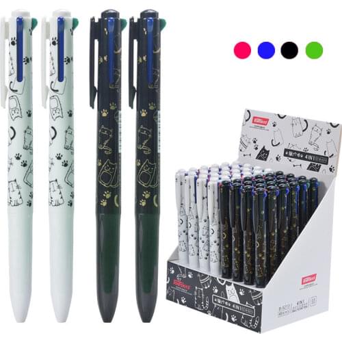 6 Pcs/lot 4 In1 Multicolor Ballpoint Pen 0.5mm Cat Pens Multifunctional Pen Office School Writing Supplies Kawaii Stationery