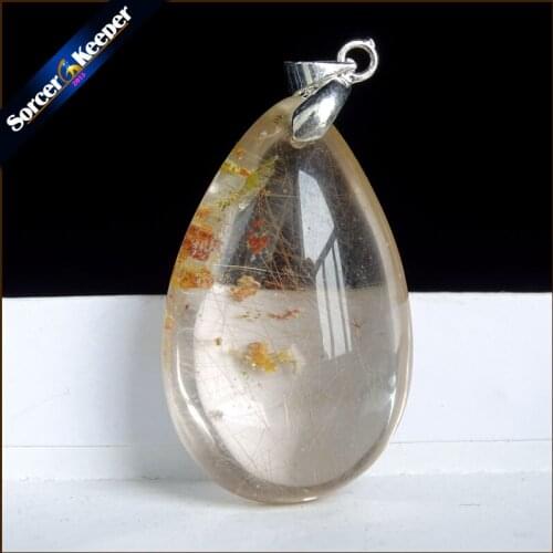 Rare Natural Quartz Gold Rutilated Garden Quartz Crystal Love Necklace Pendant natural minerals Fish Tank Beads OS535