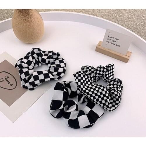 Women Girls Scrunchie Hair Accessories Black White Plaid Elastic Hair Bands Ponytail Holder Headband Simple Hair Ties