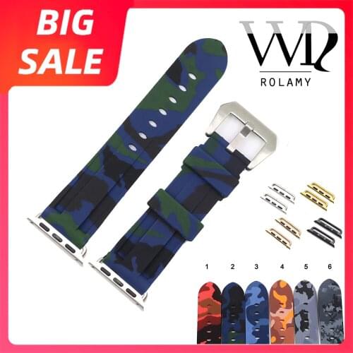 Rolamy 38 40 42 44mm Top Quality Camo Red Waterproof Silicone Rubber Replacement Wrist Watchband Loops For Iwatch Series 4/3/2/1