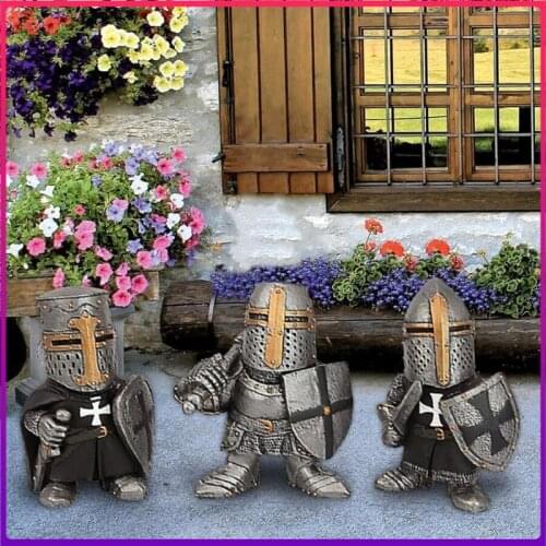 Garden Statue Knight Dwarf Guard Miniature Armor Knights Sculpture Outdoor Jardin Decoration Living Room Desktop Figure Ornament