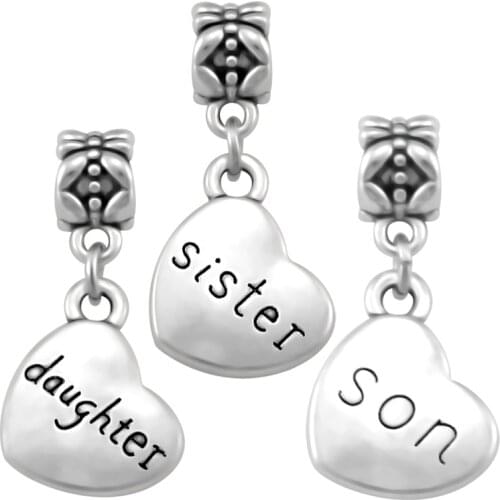 Heart Family Set Pendant Brother Charms Fit Pandora Charm Beads Bracelets DIY Fashion Jewelry Making For Women SPP158
