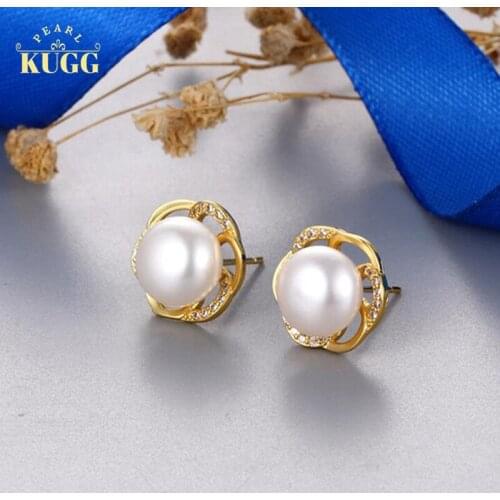 KUGG PEARL 14k Gold Filled Earrings Natural Freshwater White Pearl Earrings Handmade Jewelry Stud Earrings Sun Flower Shape