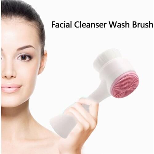 Silicone Facial Cleanser Brush Portable Double Side Soft Mild Fiber Blackhead Removal Face Cleaning Massage Wash Skin Care Tool