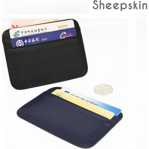 100% Sheepskin Genuine Leather Slim Soft Card Wallet Thin mini credit card holders Arc Edge Men Small Case Custom Name LOGO
