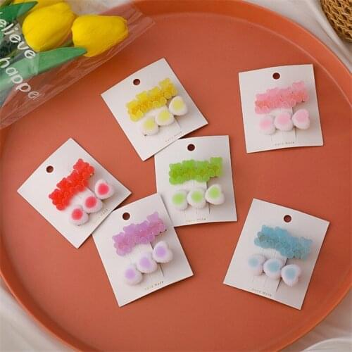 Fashion Cute Soft Candy Heart Bear Hairpin For Women Girls Cartoon Animal Barrettes Hair Clip Jewelry Accessories Gifts 2 Pieces