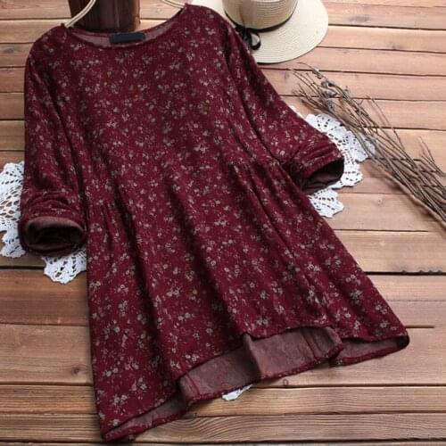 Vintage Tunic Top Women Blouse Female Long Sleeve Button Shirt Chemise Asymmetrical Hem Blouse Casual Blusas Plus Size 5XL