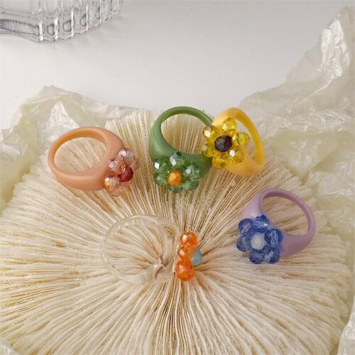 LJLGLY Crystal Flowers Ring 2021 New Korea Colorful Acrylic Resin Rings for Women Travel FInger-ring Decoration Jewelry Bague
