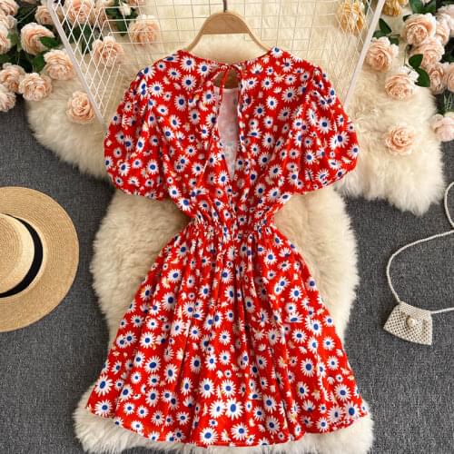 Summer new age reduction Dress Round neck temperament commuting woman dress Puff sleeve dresses for women 2021