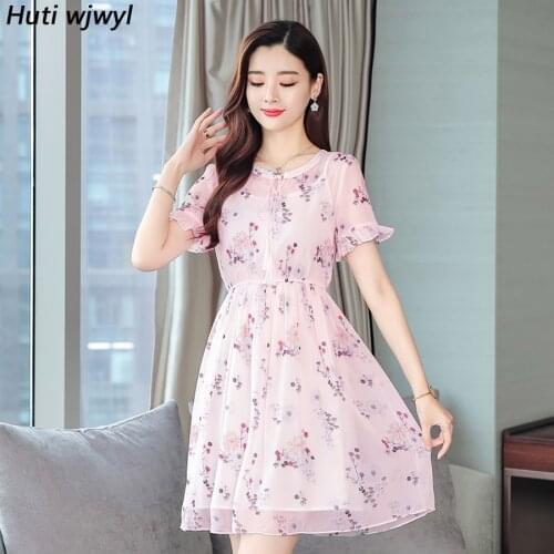 2021 Vintage 3XL Plus Size Pink Print Beach Dress Summer Floral Chiffon Boho Mini Sundress Women Bodycon Elegant Party Vestidos