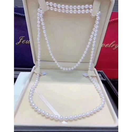D430 Pearl Necklace Fine Jewelry Almost Round 7-8mm Natural Fresh Water White Pearls Necklaces for Women Presents