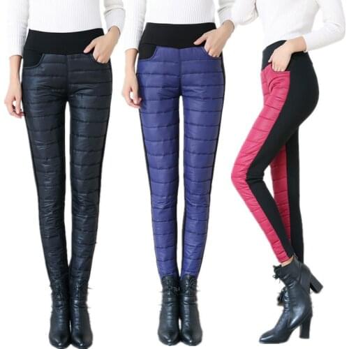 Winter Women Down Pants Plus Size Velvet Trousers Thickening Slim Thermal Female Warm Trousers High Waist Straight Cotton Pant