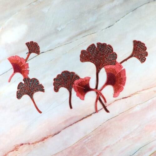 1set Ginkgo Leaf Applique Embroidered Sew on Patches For Clothes Bag Cap Fashion Sticker Diy Decoration Craft Repair Flower