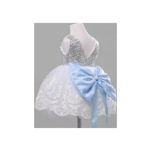 2017 Girls Sequined Lace Big Bow Princess Dress Children Kids Sequins Party Wedding Dresses Clothes Wholeale
