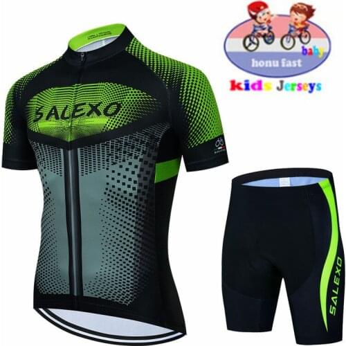 2021 Summer Breathable Cycling Jersey Set Shorts Fluorescent Children Baby Kids Bike Clothing Boys Girls Summer Bicycle Suit