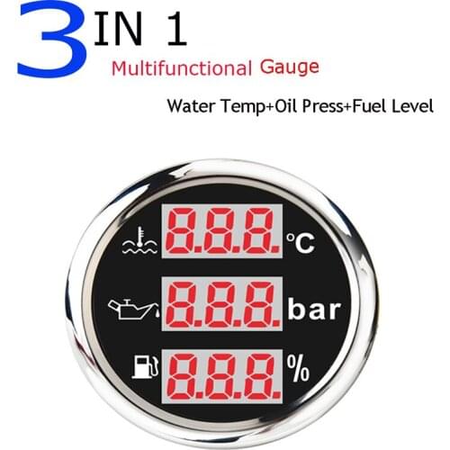 3 In 1 Multi-function Car Boat Gauge 40-120 Water Temperature Fuel Level Gauge Oil Pressure Voltage With Multi-plug Socket