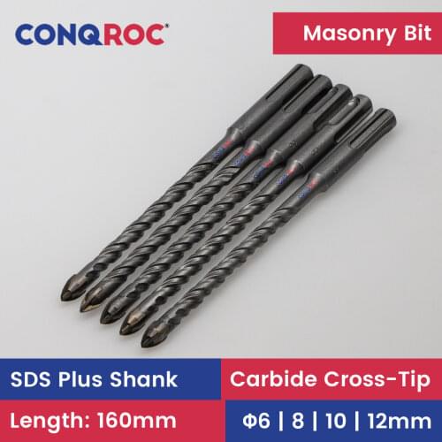 5 Pieces 160mm SDS Plus Shank Alloy Triangle Tip Drill Bit 6mm | 8mm | 10mm | 12mm Glass Ceramic Tile Drill Bit