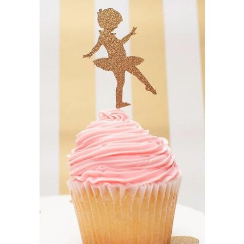 GLITTER Ballerina Gold Glitter Cupcake Toppers birthday Wedding Bridal baby Shower Engagement Party Bachelorette food picks