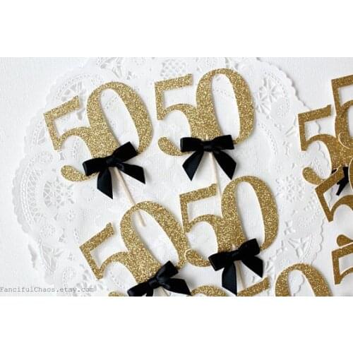 Glitter 50th Year Anniversary birthday cupcake toppers baptism Christening party decoration doughnut food toothpicks